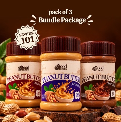The Peanut Trio - Creamy + Crunchy + Chocolate Peanut Butter (340g each)