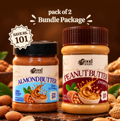 The Almond & Creamy Duo - Almond Butter (210g) + Creamy Peanut Butter (340g)